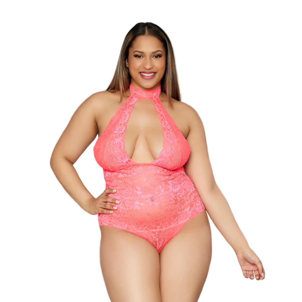 Collared Lace Bodysuit - Pink