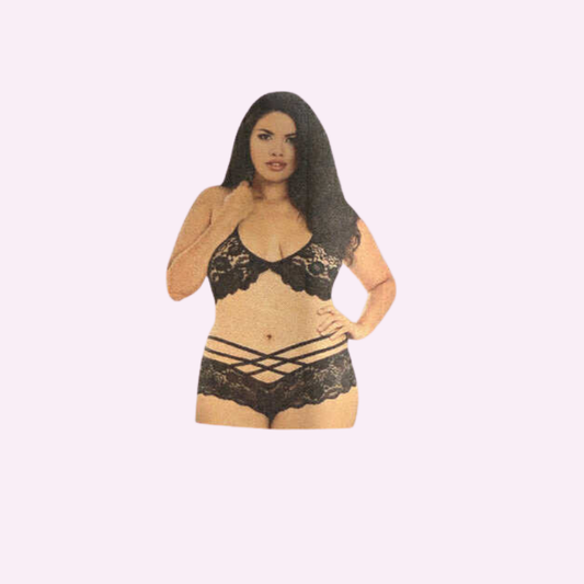 Floral Lace Bralette & Boyshort - Black
