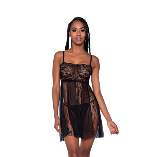 Turn Me Onyx Sheer Panel Babydoll WAS $49